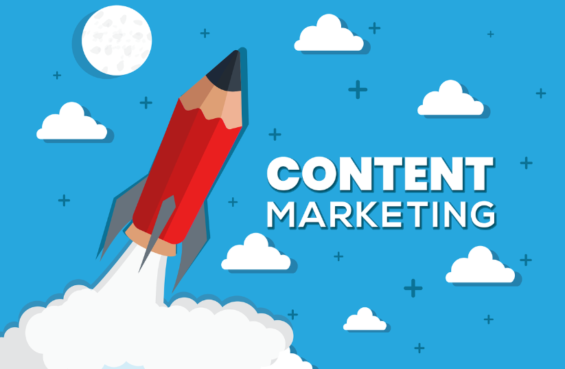 Rocket launching with 'Content Marketing' text