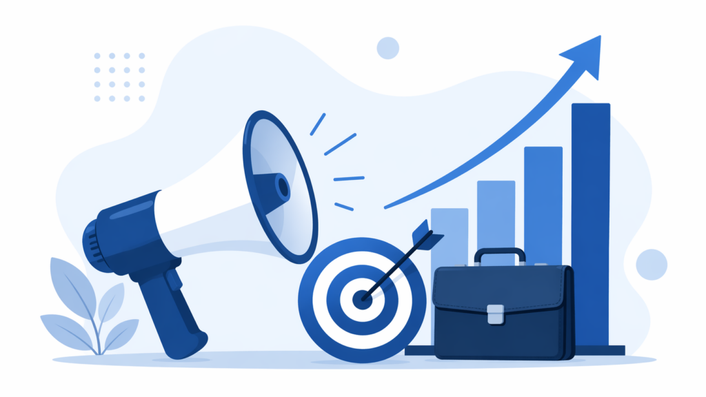 Google Updates Budget Pacing for Ad Scheduling: What Advertisers Need to Know 2 Megaphone, target, briefcase, and upward growth chart representing advertising